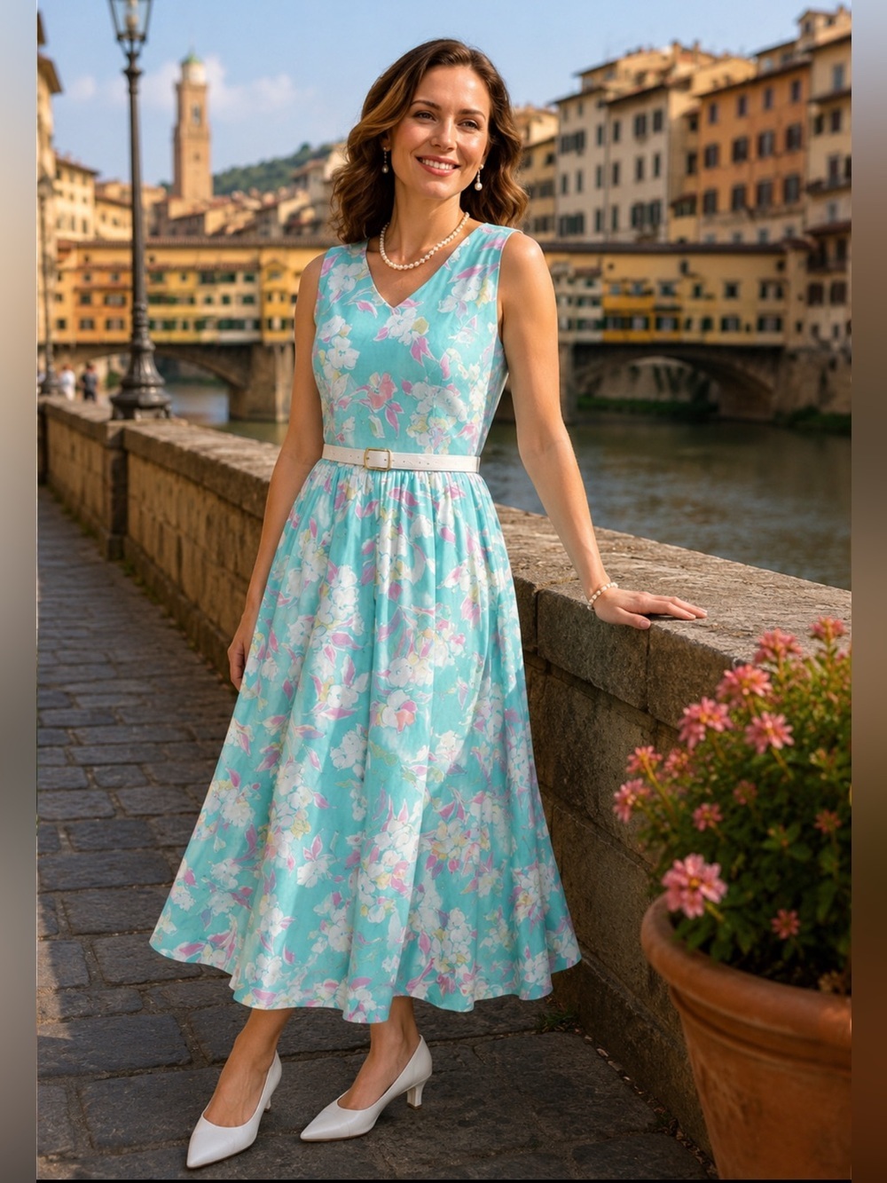 Vintage Rare 80’s Lanz Floral Pastel Cottage Pleated Garden Party Midi Dress 14